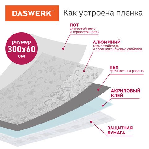 Самоклеящаяся пленкаалюминиевая фольга защитная для кухни/дома0.6×3 мсереброцветыDASWERK607849