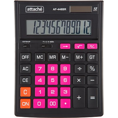 Калькулятор настольный ПОЛНОРАЗМ Attache AF-446BR,12р, дв. п, ч/роз,203×153x48