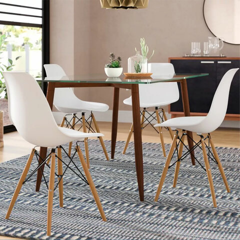 Стулья BRABIX «Eames CF-010», КОМПЛЕКТ 4 шт., пластик белый, опоры дерево/металл, 532630