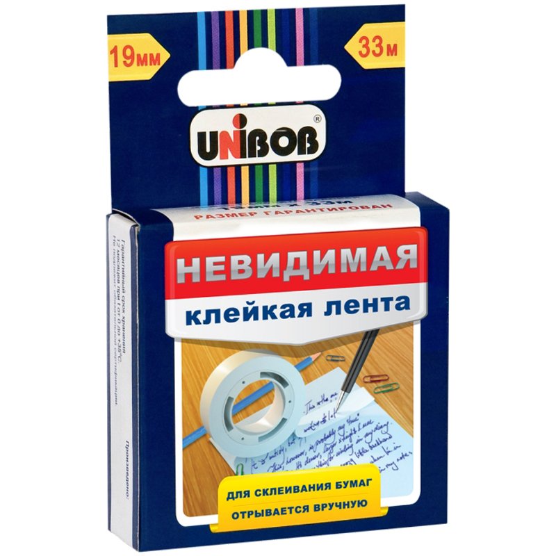 превью Клейкая лента 19мм*33м, Unibob, невидимая, матовая, картонная упаковка, европодвес