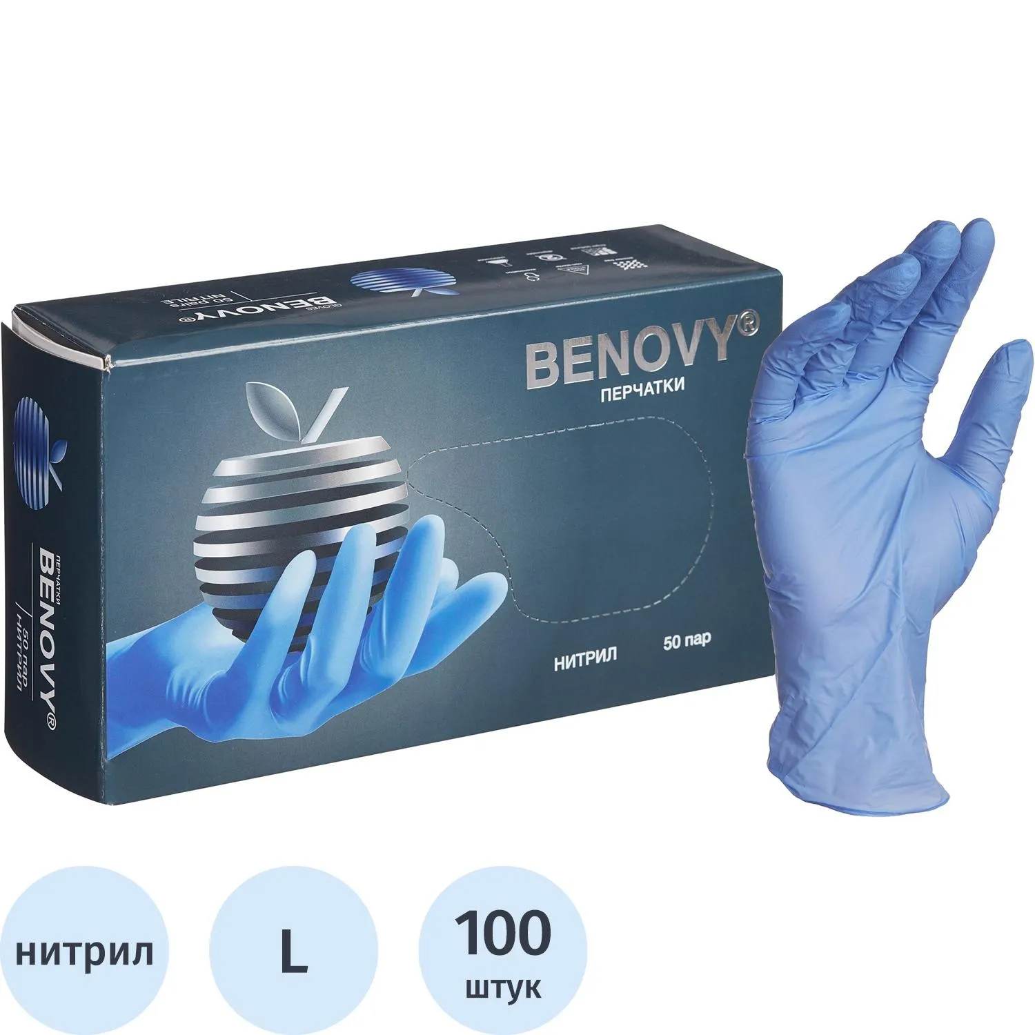 превью Перчатки нитрил, н/c, н/о, текст, Benovy(L) 50п/уп, фиол/сирен-гол