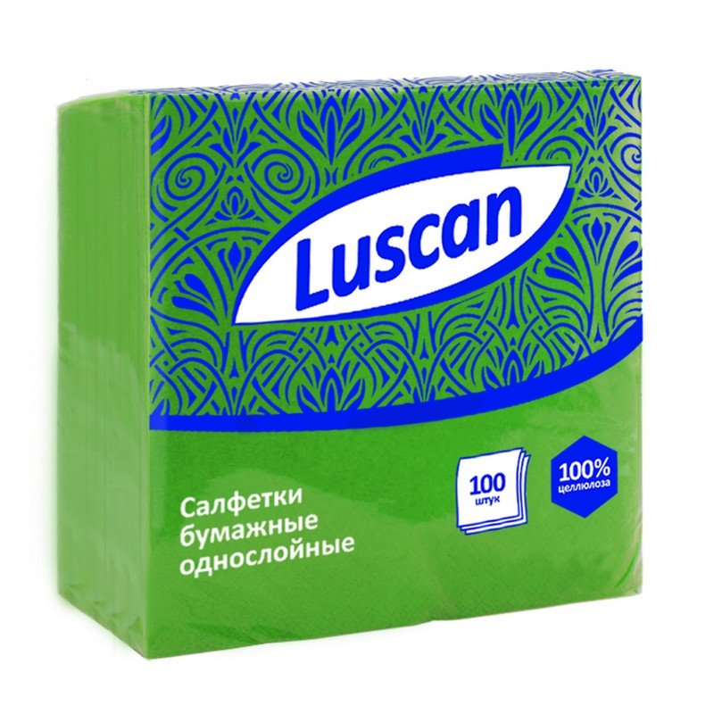 превью Салфетки бумажные Luscan 1-слойные (24×24 см, зеленые, 100 штук в упаковке)