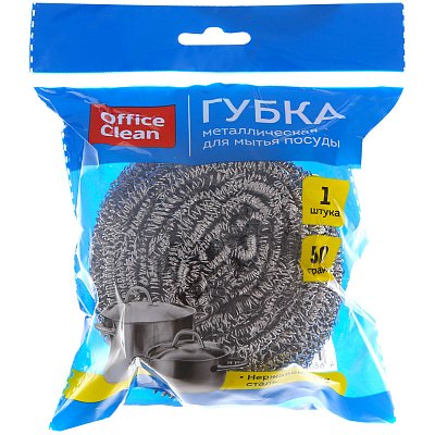 Губка для посуды OfficeClean, большая, металлическая, спиральная, 1шт., 8×7см (50г)