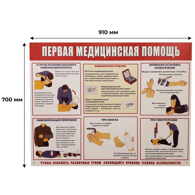 Информационный стенд-плакат Первая медпомощь (910×700 мм)