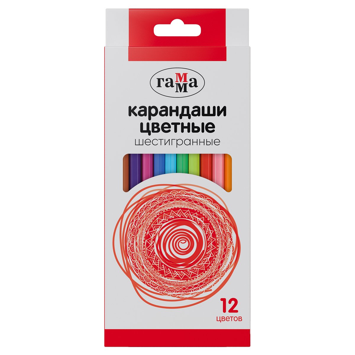 превью Карандаши цветные Гамма, 12цв., шестигранные, заточен., картон. упаковка, европодвес