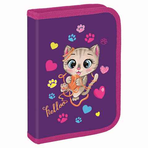 превью Пенал BRAUBERG, 1 отделение, 1 откидная планка, полиэстер, 21×14 см, «Playful kitty»