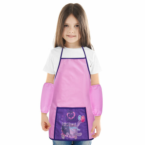 Накидка фартук с нарукавниками для труда ПИФАГОР, 1 карман, 46×54 см, «Bike cats»