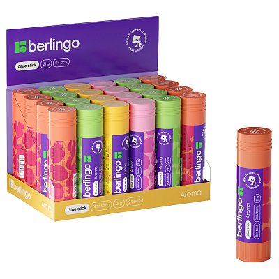 Клей-карандаш Berlingo «Aroma», 21г, ароматизированный (мята, лимон, клубника, роза)