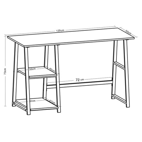 Стол на металлокаркасе BRABIX «LOFT CD-006», 1200×500х730 мм, 2 полки, цвет дуб натуральный