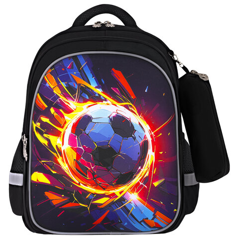 Рюкзак BRAUBERG KIDS MIND с пеналом в комплекте, 2 отделения, «Football», 40×28х18 см