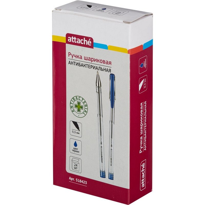 Ручка шариковая Attache Antibacterial А02 масляная, 0.5мм, синяя