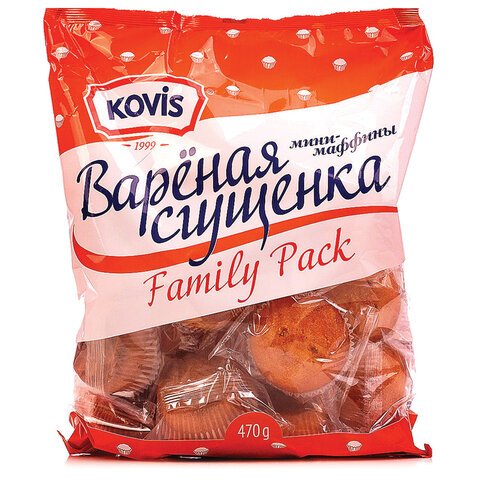 превью Кекс KOVIS «Мини-маффины» с кремом вареная сгущенка, 470 г, пакет