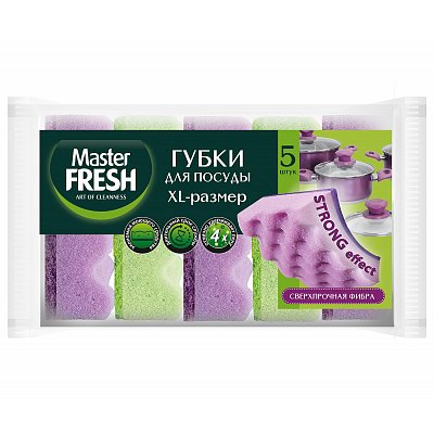 Губки для мытья посуды Master Fresh XL Strong effect поролоновые 95×65×35 мм 5 штук в упаковке