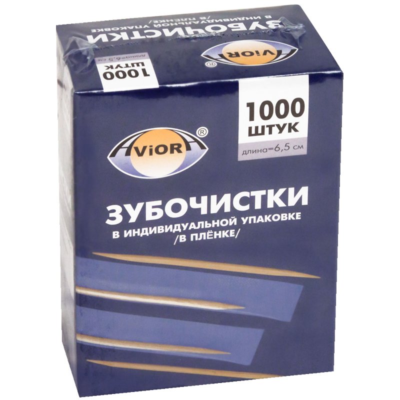 Зубочистки бамбуковые Vior 1000 штук в полипропиленовых упаковках (401-488)