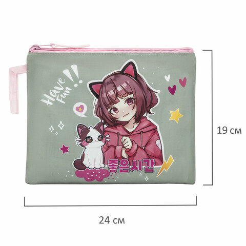 Папка для тетрадей BRAUBERG А5, 1 отделение, полиэстер, на молнии, с ручкой, «Anime friends»