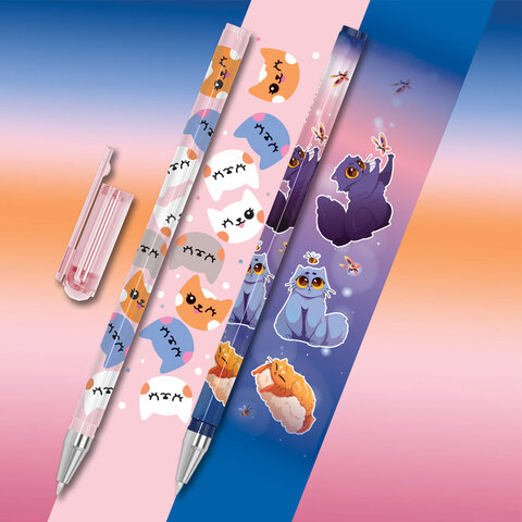 Ручка шариковая с принтом FUNSTER (ФАНСТЕР) STICK «FAT CATS», СИНЯЯ, SOFT TOUCH покрытие, узел 0.7 мм, линия 0.35 мм