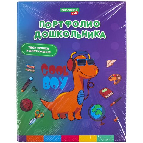 Папка-портфолио дошкольника «ДИНОЗАВР», 4 кольца, 20 файлов, 10 вкладышей, 7БЦ матовая, BRAUBERG KIDS