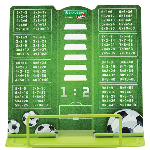Подставка для книг и учебников BRAUBERG KIDS mini «Football» с таблицей умножения, регулируемый угол наклона, металлическая