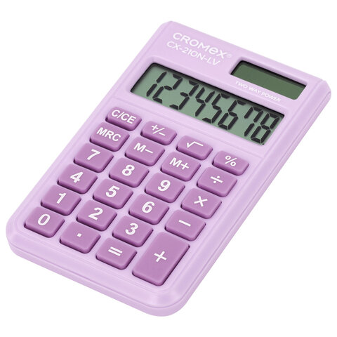 Калькулятор карманный CROMEX (КРОМЕКС) CX-210N-LV (96×62 мм), 8 разрядов, двойное питание, сиреневый, 273836