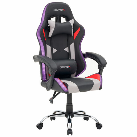 Кресло компьютерное CROMEX «Quantum GM-155 RGB», подсветка, две подушки, экокожа, черное/красное/серое