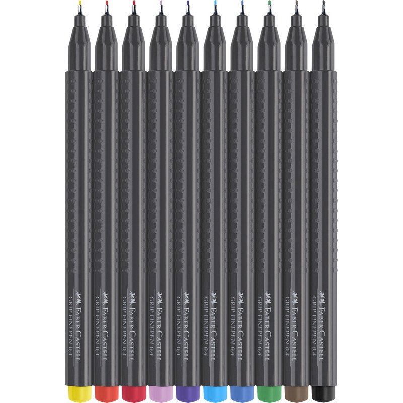 Набор капиллярных ручек Faber-Castell «Grip Finepen» 10цв., 0.4мм, трехгранные, пластик. уп., европ. 