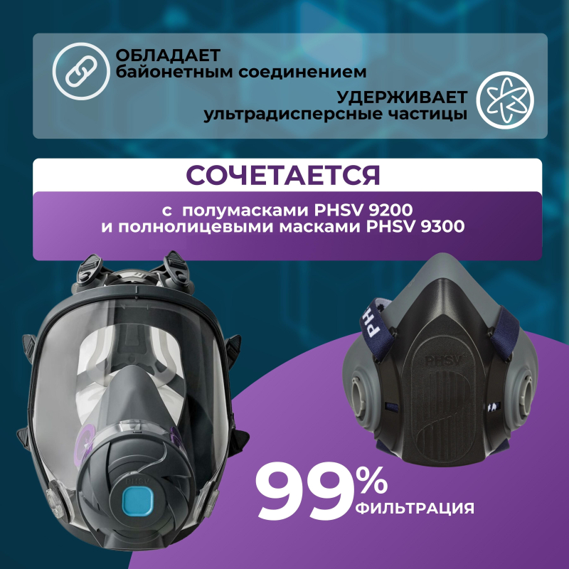 Фильтр противоаэрозольный HEPA PHSV 9232, P3 R, 2 шт/уп