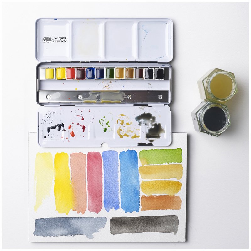 Акварель Winsor&Newton «Professional», 12цв., мал. кюв., место для смешивания красок, металл. коробка