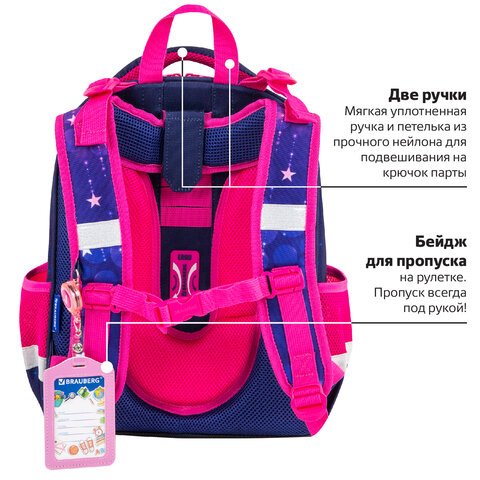 Ранец BRAUBERG PREMIUM, 2 отделения, с брелоком, «Cute fox», LED-ЛАМПОЧКИ, 38×29х16 см