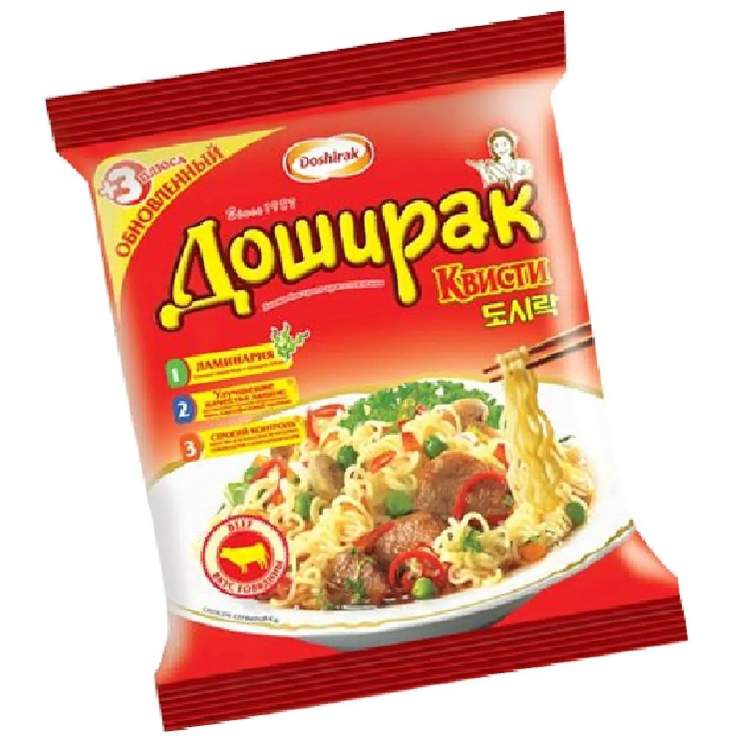 превью Лапша Доширак Квисти со вкусом говядины 70 г (48 штук в упаковке)
