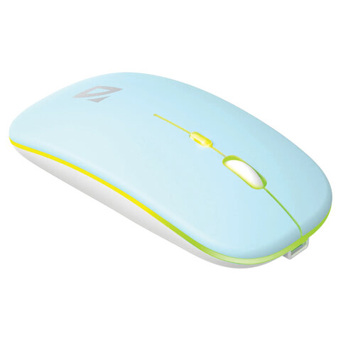 Мышь беспроводная DEFENDER Coda MB-261, 2.4 ГГц + BT, радужная подсветка, 3 кнопки + 1 колесо, 300 мАч, голубая