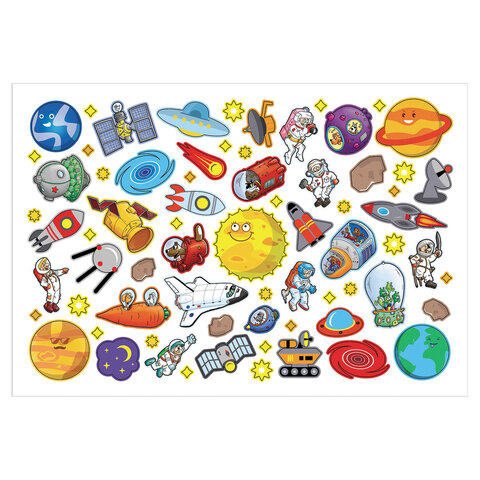 Наклейки бумажные с игровым полем НАБОР, 2л, 184накл, Космическое приключение, HTB, ш/к 65810