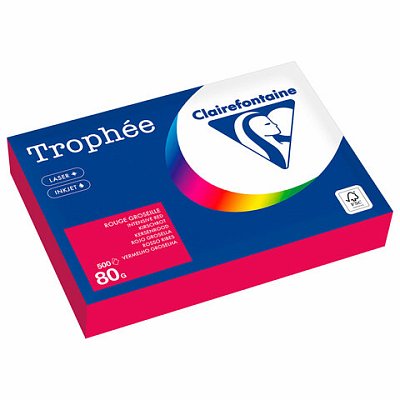 Бумага цветная CLAIREFONTAINE, А4, 80 г/м2, 500 л., интенсив, красный, Франция, 1782C
