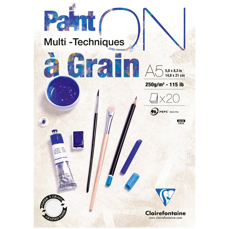 превью Скетчбук - альбом для смешанных техник 20л., А5, на склейке Clairefontaine «Paint'On with grain», 250г/м2, экстра-белый