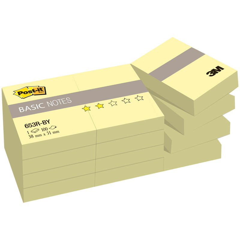 Блок-кубик 3М BASIC 653R-BY, канареечный желт 38х51мм 12 бл *100 л.