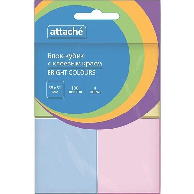 Стикеры Attache Bright colours 38×51 пастельные 4 цвета (4 блока по 100 листов)