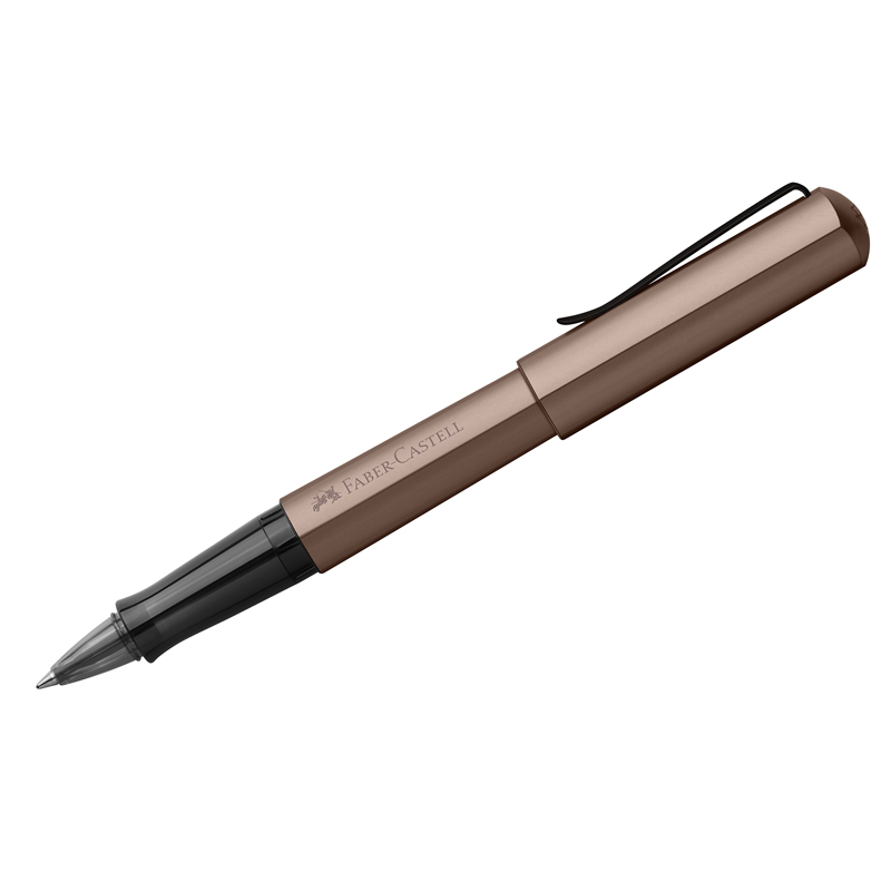 Ручка-роллер Faber-Castell «Hexo», черная, 0.7мм, шестигран., бронзовый корпус, инд. карт. упак. 