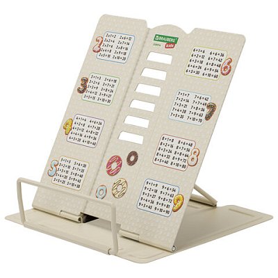 Подставка для книг и учебников BRAUBERG KIDS mini «Food» с таблицей умножения, регулируемый угол наклона, металлическая