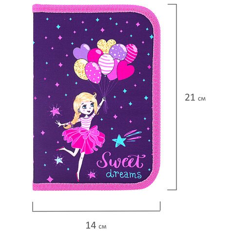 Пенал с наполнением BRAUBERG1 отделение1 откидная планкаполиэстер24 предмета21×14 см«Sweet dream»270316