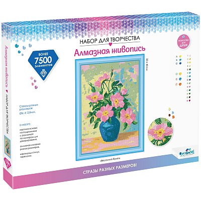 Алмазная мозаика Origami «Разноразмерная мозаика. Весенний букет», 30×40см, на подрамнике