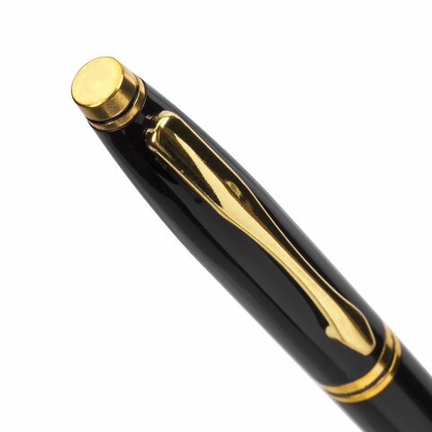 Ручка бизнес-класса шариковая BRAUBERG «De Luxe Black», корпус черный, узел 1 мм, линия письма 0.7 мм, синяя