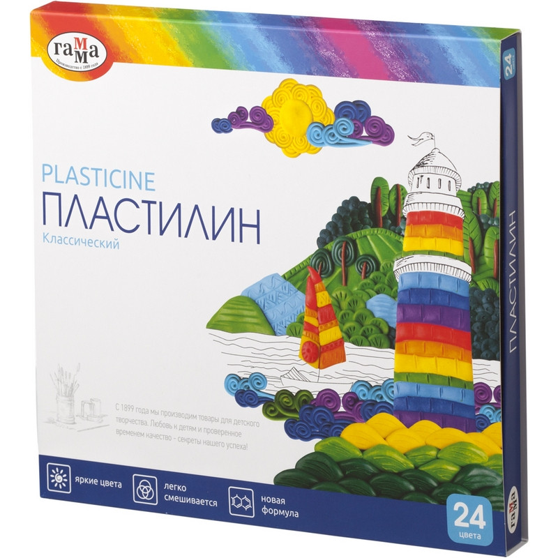 Пластилин классический ГАММА «Классический», 24 цвета, 480 г, со стеком, картонная упаковка