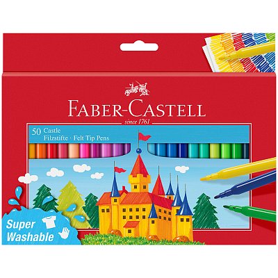 Фломастеры Faber-Castell «Замок», 50цв., смываемые, картон, европодвес