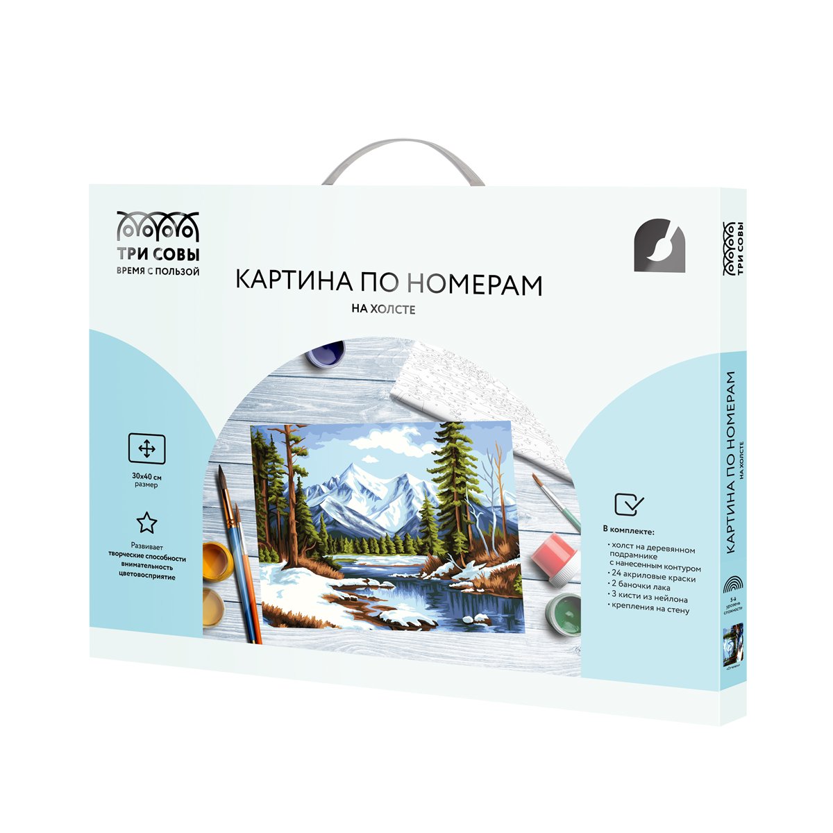 Картина по номерам на холсте ТРИ СОВЫ «Оттепель», 30×40, с акриловыми красками и кистями