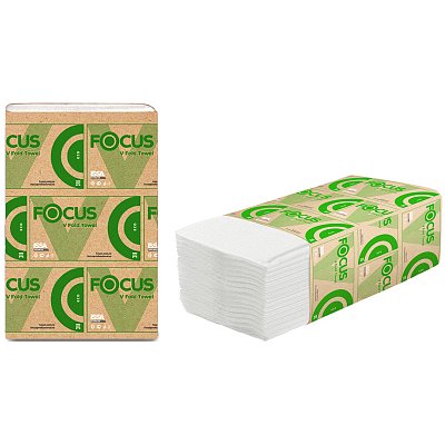 Полотенца бумажные лист Focus Eco (V-сл), 1 слойн., 250 л/пач, 23×20.5см, белые