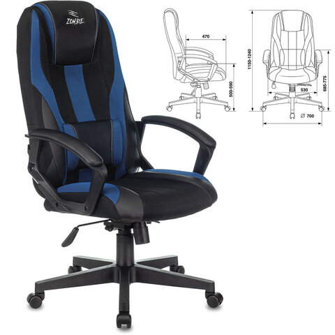 Кресло компьютерное VIKING-9/BL+BLUE, подушка, экокожа/ткань, черное/синее