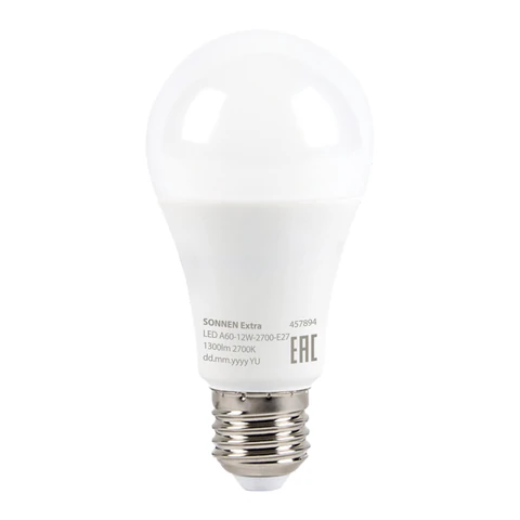 Лампа светодиодная SONNEN EXTRA, 12 (100) Вт, Е27, груша, теплый белый, 30000 ч, LED A60-12W-2700-Е27