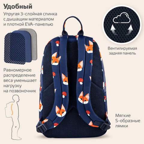 Рюкзак BRAUBERG DREAM универсальный с карманом для ноутбука, эргономичный, «Foxes», 42×26х14 см