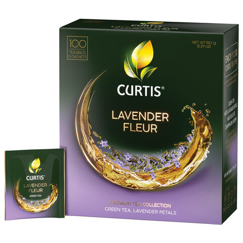 превью Чай CURTIS «Lavender Fleur» зеленый c лавандой, лепестками роз, 100 пакетиков в конвертах по 1.7 г