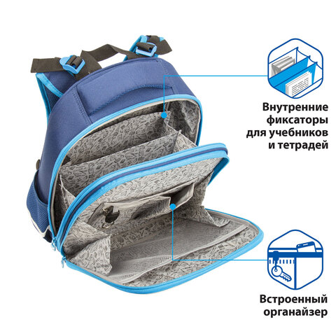 Ранец BRAUBERG PREMIUM, 2 отделения, с брелоком, для мальчиков, Футбол, 38×29×18 см