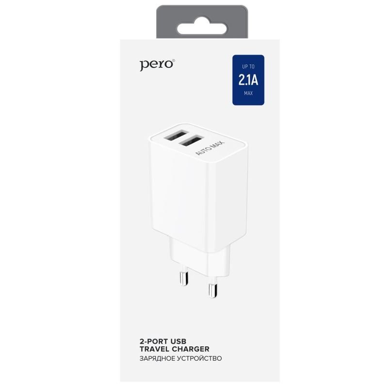Зарядное устройство сетевое PERO TC02 2USB 2.1A белый